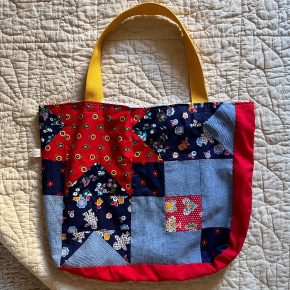 Sew Loved Handbags - Handmade Vintage Patchwork Tote Bag 21"x17" Muslin Lined - Sew Loved 🧵🪡